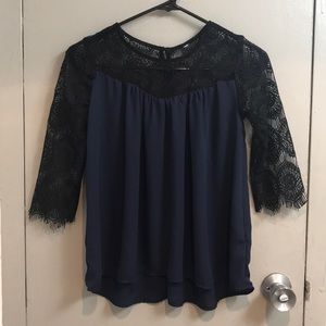 Anthropologie navy black lace blouse S